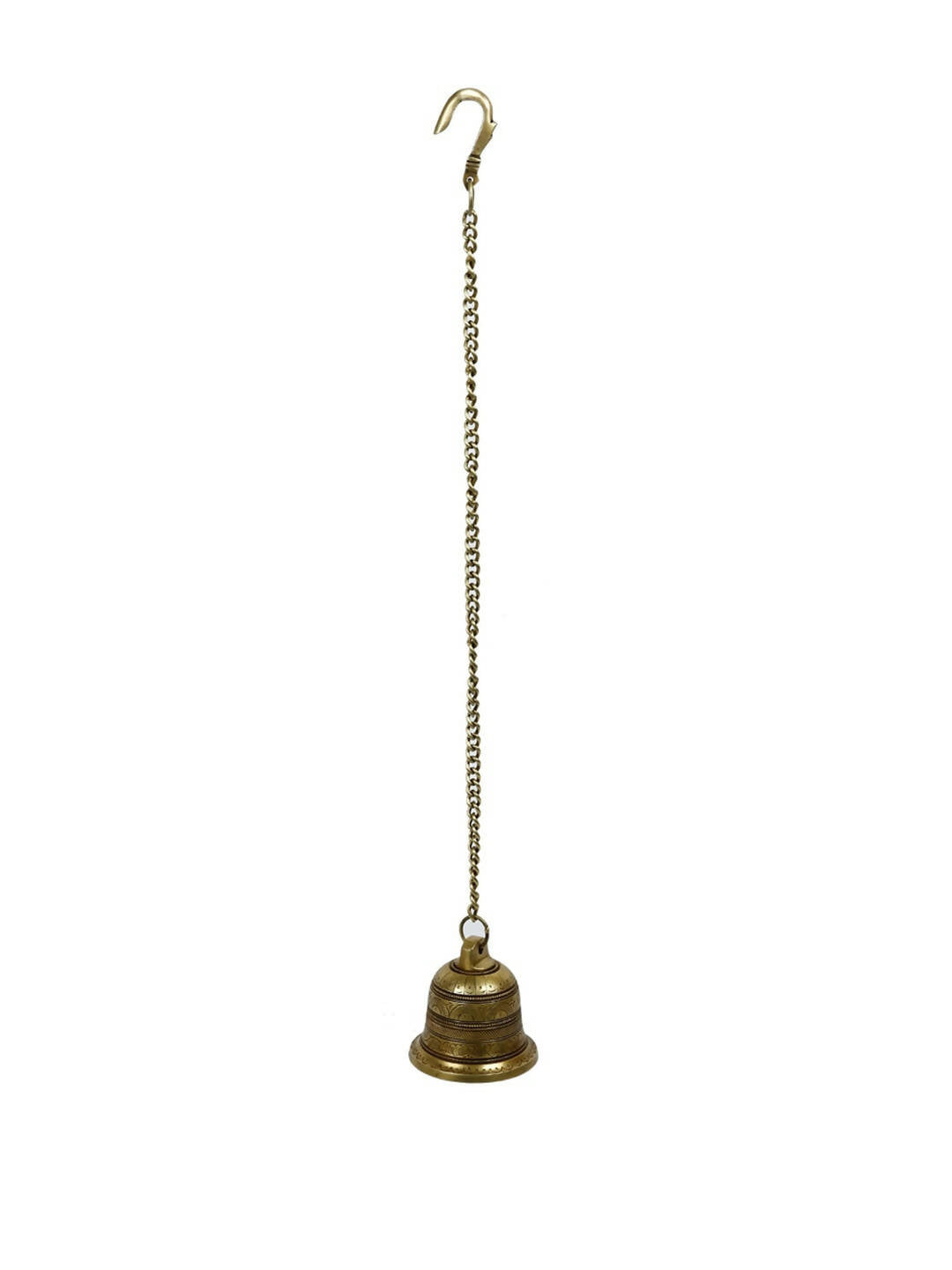 CraftVatika Gold-Toned Brass Hanging Bell with Attached Chain & Hook | Grocsy