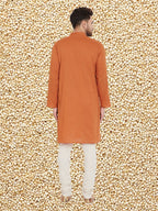 Even Apparels Men's Orange Emboided Cotton Kurta | Grocsy
