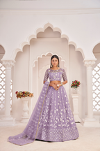 Eilara Women'S Light Purple Butterfly Net White Cotton Thread And Zari Sequence Embroidered Work Lehenga Choli For Party Wear | Grocsy