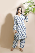 Breathables Women’S Cream Cotton Indian Motif Butta Loungewear Co-Ord Set – Long Kurta & Pants | Grocsy