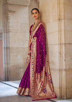 Mulberry Wood Purple Soft V.P. Silk Magnum Finish, Weaving, Golden Zari Paithani Silk Saree - Rath Kadampalli | Grocsy