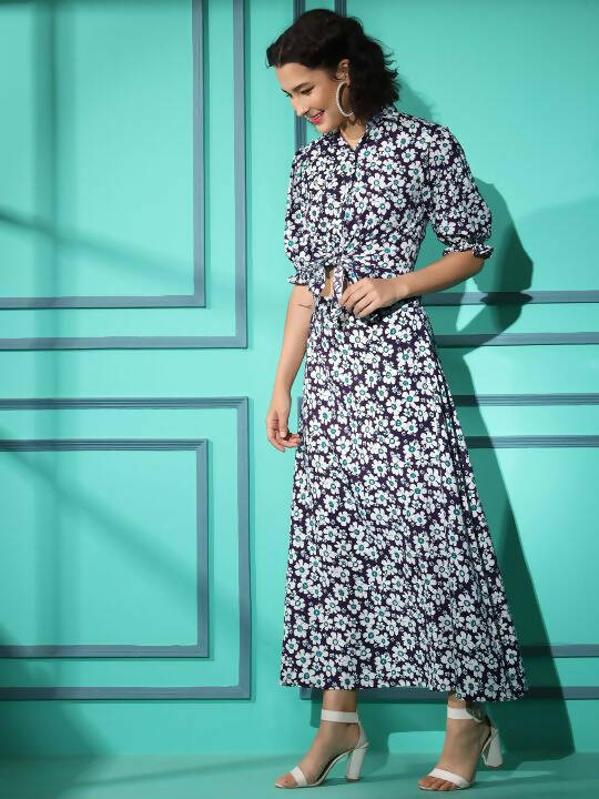 Purple Crepe Floral Printed Top with Matching Skirt - Shivani | Grocsy