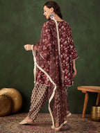 Sangria Digital Printed Anarkali Kurta & Salwar With Dupatta | Grocsy