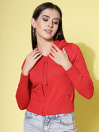 Women Winter Red Cotton Cardigan - Wool Trees | Grocsy