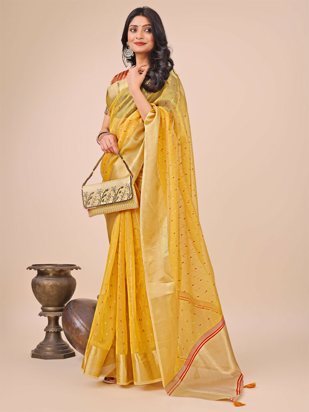 Shree Shyam Fashion Florance Yellow Organza Saree | Grocsy