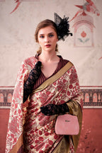 Vastranavya Pink Tussar Silk Printed with Viscose Border Saree & Unstitched Blouse | Grocsy