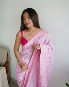Vamsee Vani Pink Georgette Saree | Grocsy