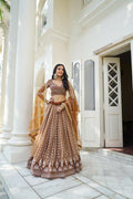 Aastha Fashion Brown Butterfly Net White Cotton Thread Work And Sequence Work Embroidery Wedding Wear Lehenga Choli | Grocsy
