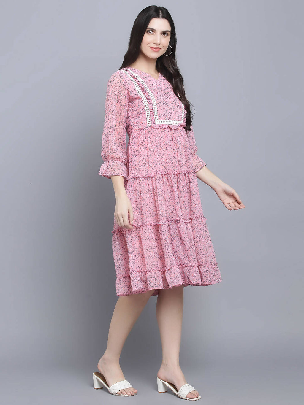 Myshka Women's Pink Floral Midi Dress | Grocsy