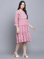 Myshka Women's Pink Floral Midi Dress | Grocsy