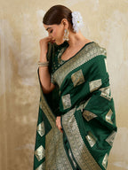 Shree Shyam Fashion Dark Green Silk Blend Saree | Grocsy