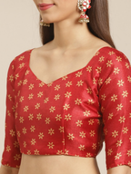 Saree Mall Peach-Coloured & Red Printed Saree | Grocsy