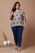 Miravan Women's Plus Size Floral Printed Beige Pure Cotton Kurti | Grocsy
