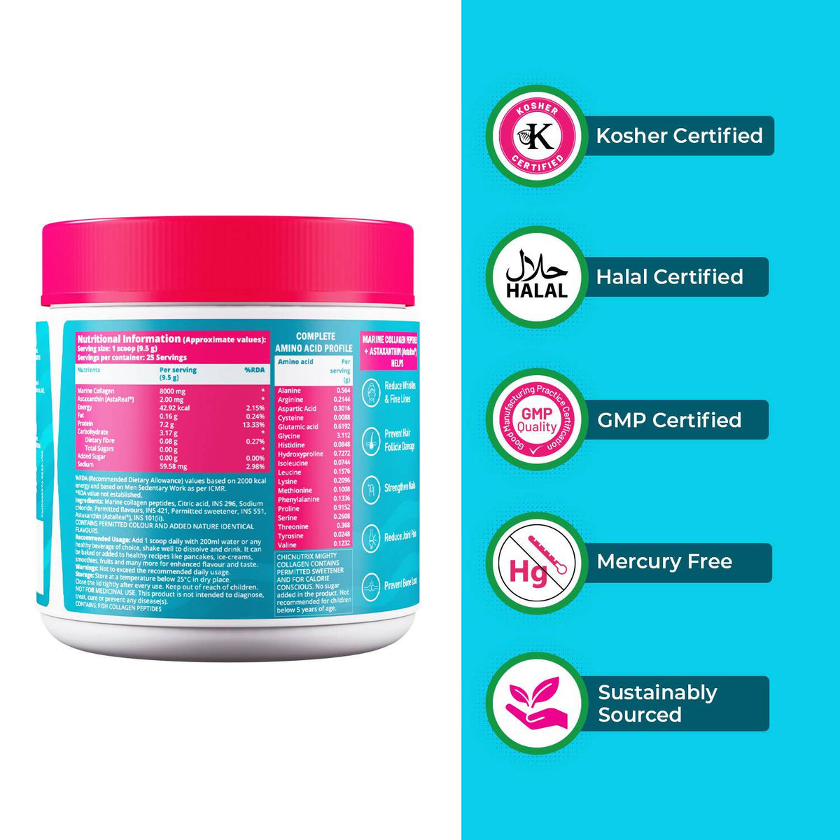 Chicnutrix Mighty Collagen Japanese Collagen Powder For Skin, Hair, Nails & Joints - Lemonade Flavor | Grocsy