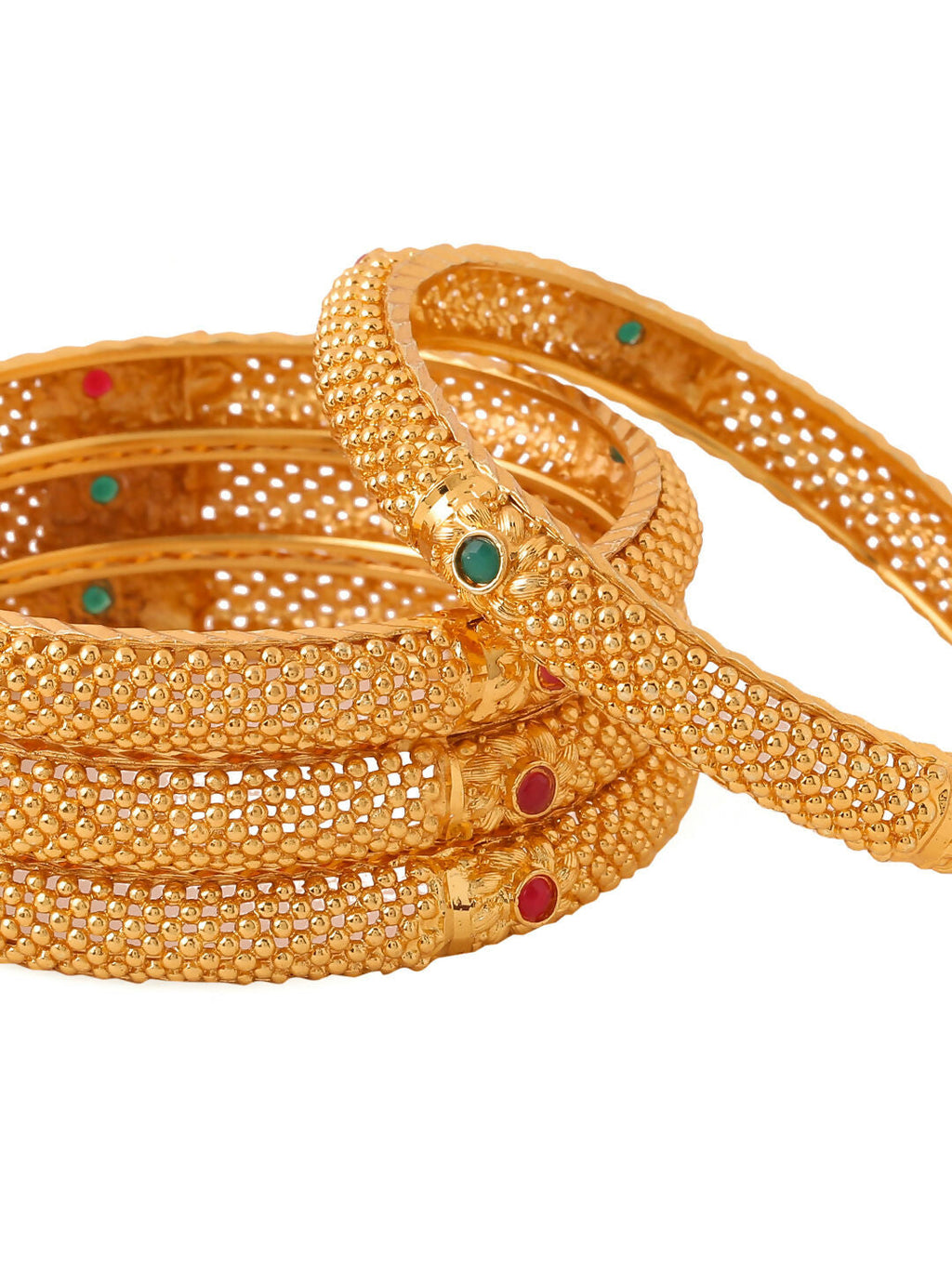 NVR Women's Set of 2 Gold-Polished Traditional Bangles