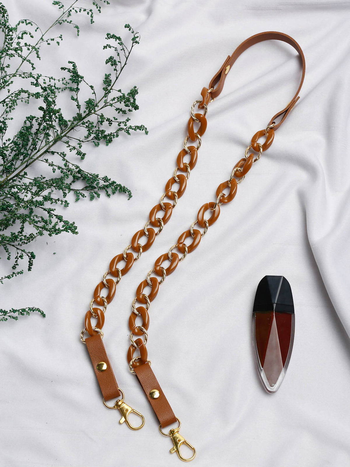 Women's Pack Of 2 Brown Gold Toned Beaded Mask Chains - Ruby Raang | Grocsy
