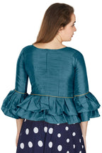 Aastha Fashion Women's Teal Art Silk Bell Sleeves attire with Poly Cotton Lining Blouse | Grocsy