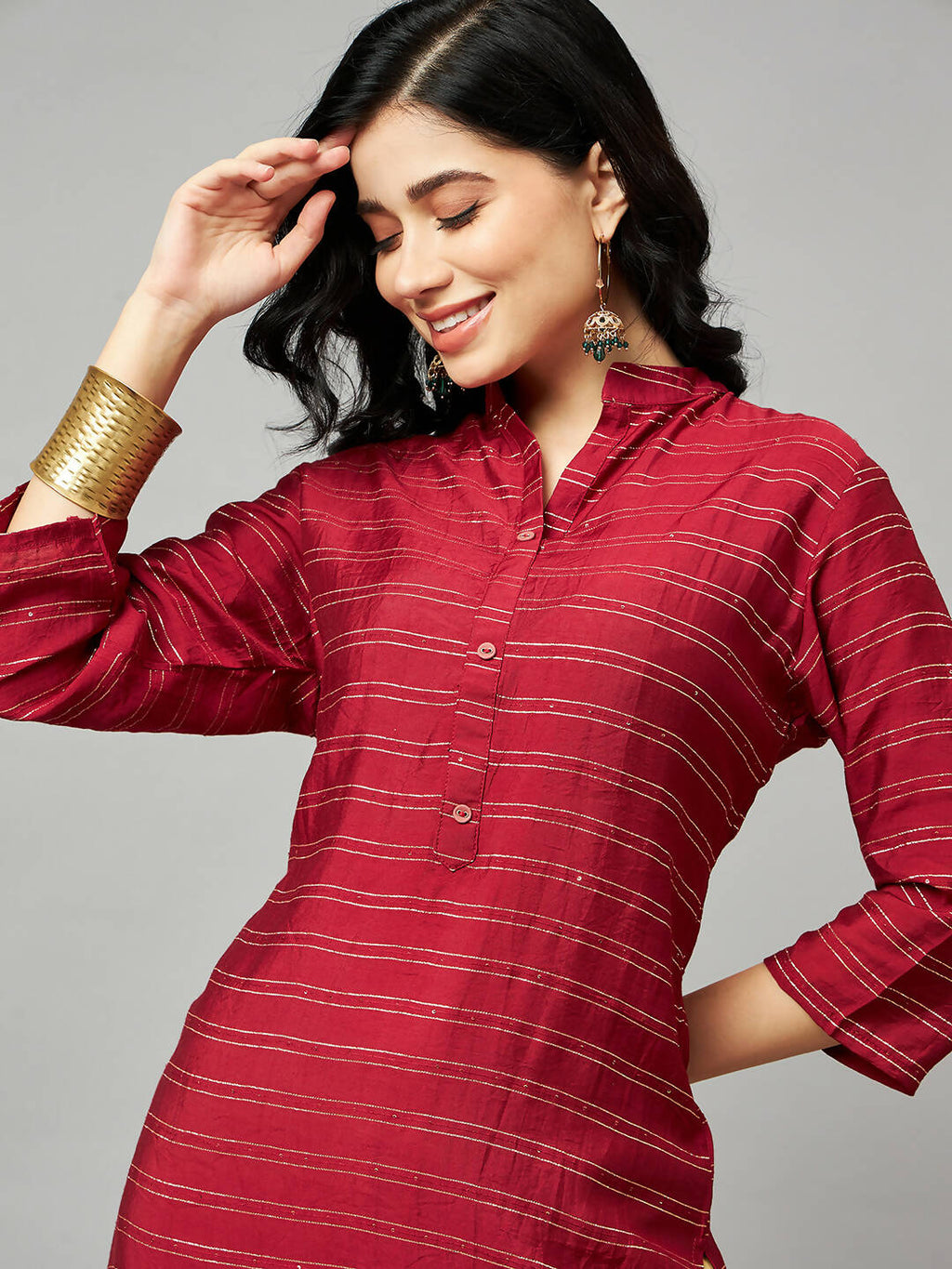 Red Poly Cotton Texture Straight Kurta - Sabella | Grocsy