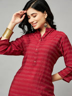 Red Poly Cotton Texture Straight Kurta - Sabella | Grocsy
