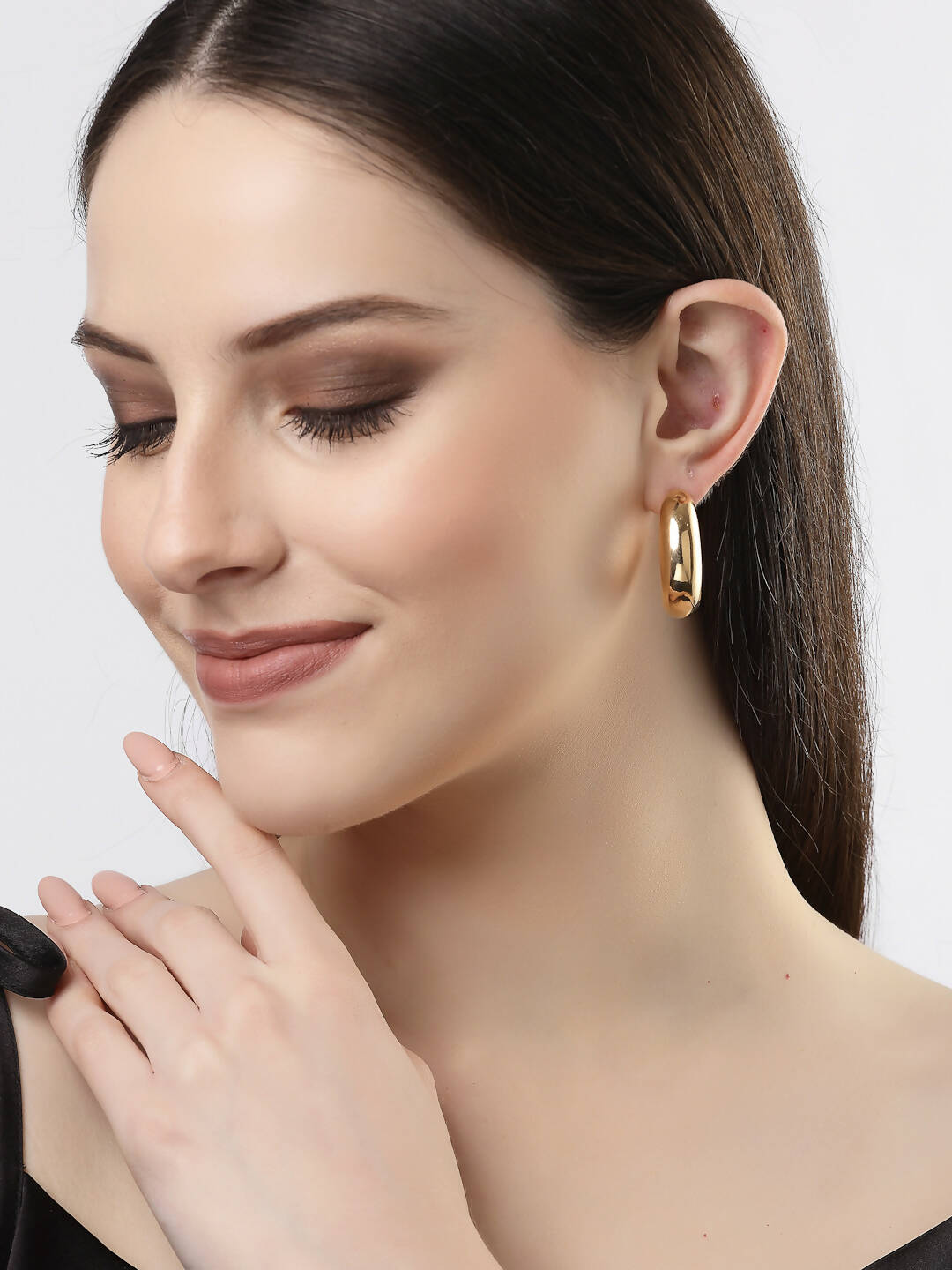 NVR Women Gold-Polished Circular-Shaped Half Hoop Earrings | Grocsy