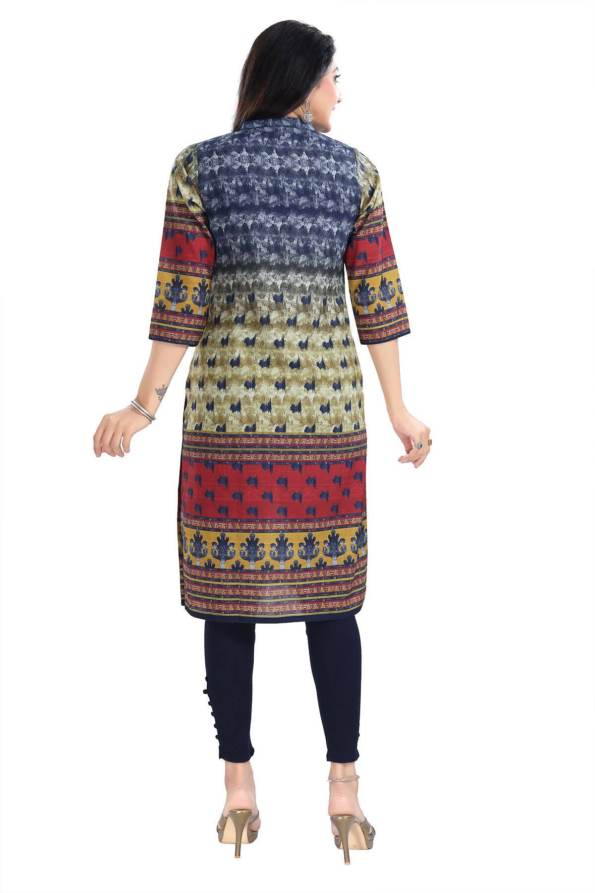 Snehal Creations Multicolored Designer Digital Print Cotton Slub Fabric Long Kurti Tunic | Grocsy