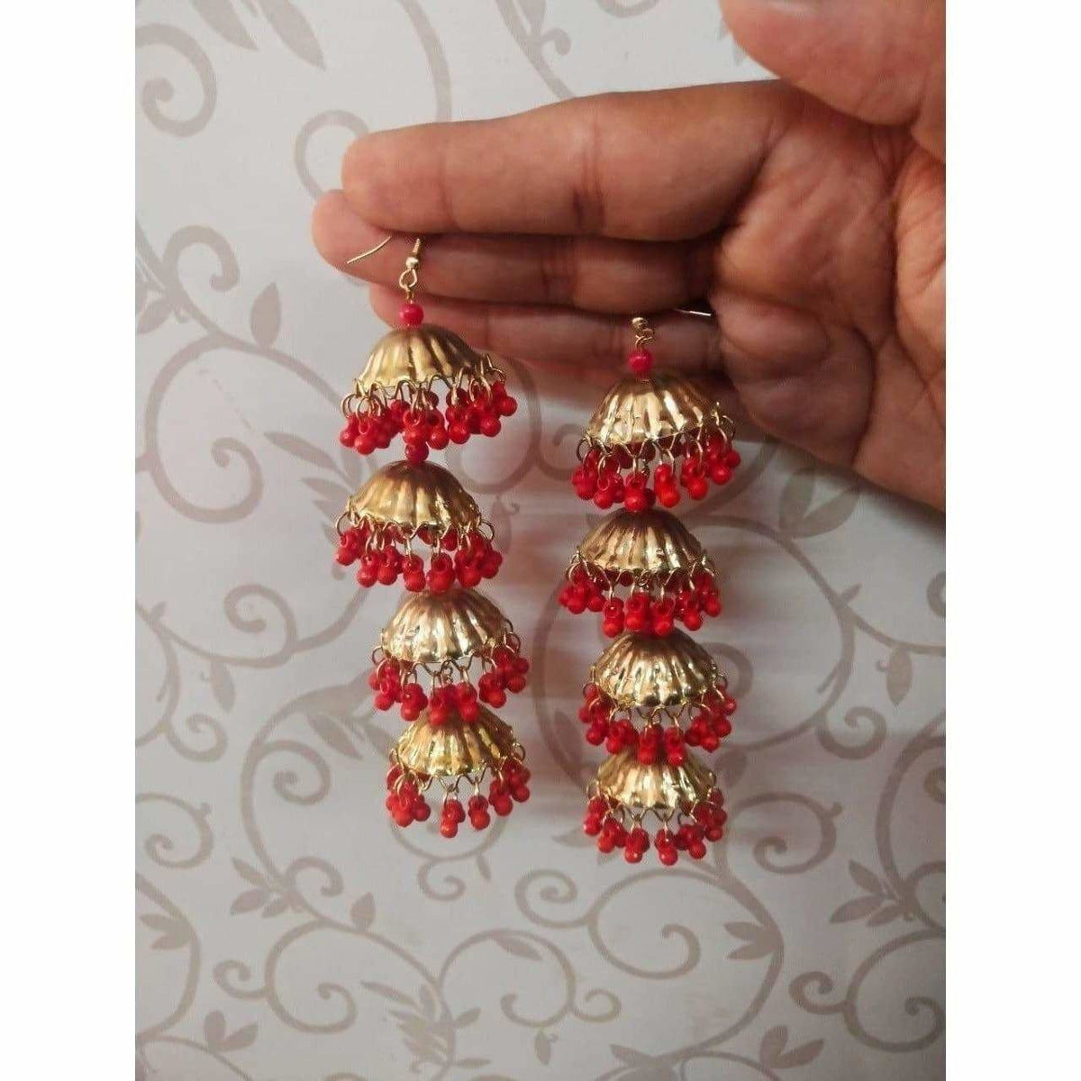 MS Fashion India Gold Color Latkan Red Pearls Earrings For Women And Girls | Grocsy