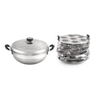 Cello Stainless Steel Induction Base Idli Cooker (Idly Maker) And Multi Kadhai Set of 6 | Grocsy