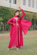 Jyoti Fashion Women's Pink Faux Blooming Embroidered Kurta with Trouser & Dupatta | Grocsy