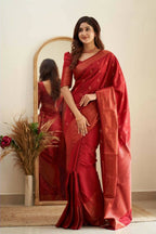 DEIANA'S Beautiful Designer Golden zari Soft Lichi Silk Saree - Red | Grocsy