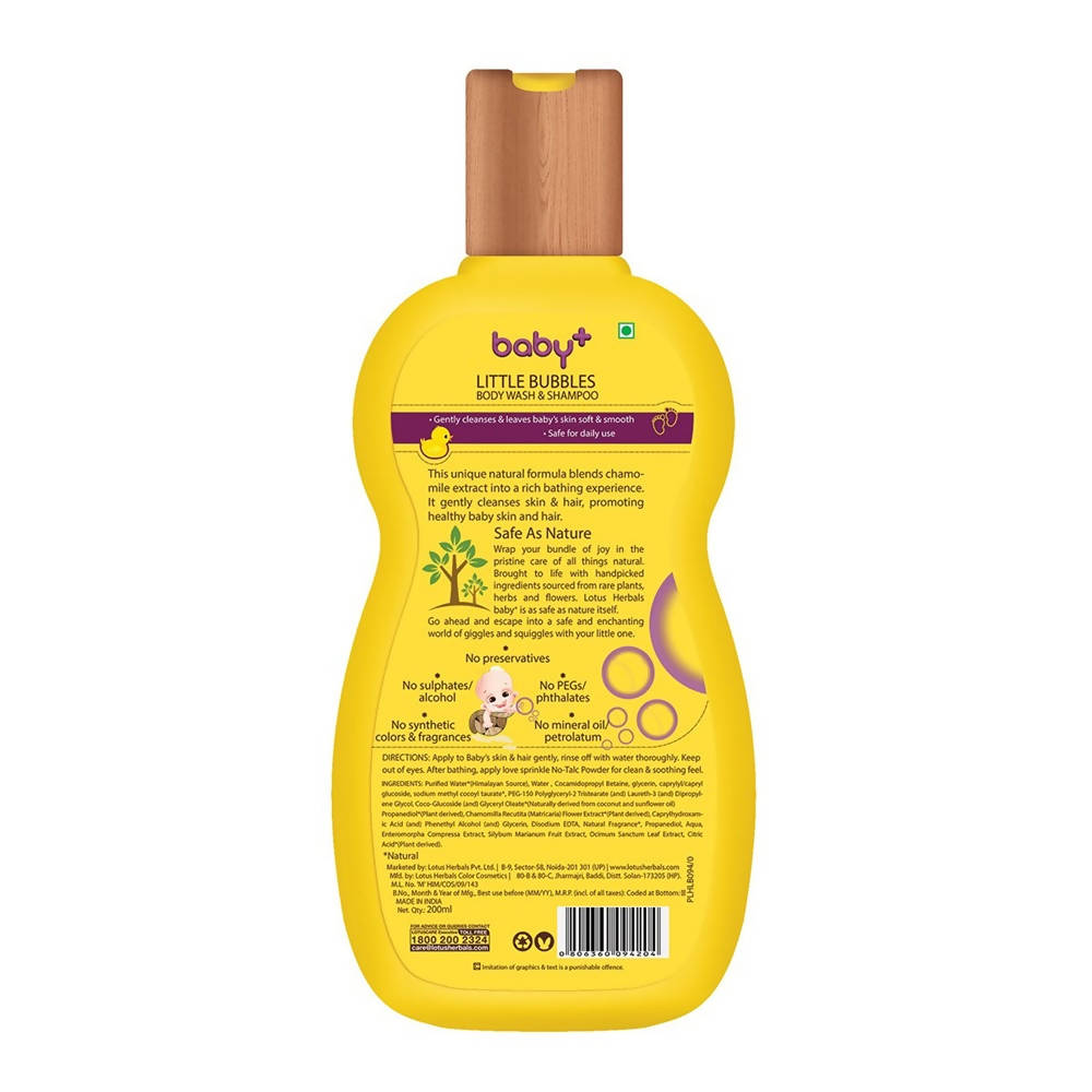 Lotus Herbals Baby+ Little Bubbles Body Wash & Shampoo (200 Ml) | Grocsy