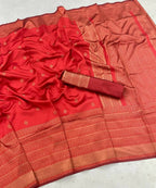 DEIANA'S Beautiful Designer Golden zari Soft Lichi Silk Saree - Red | Grocsy