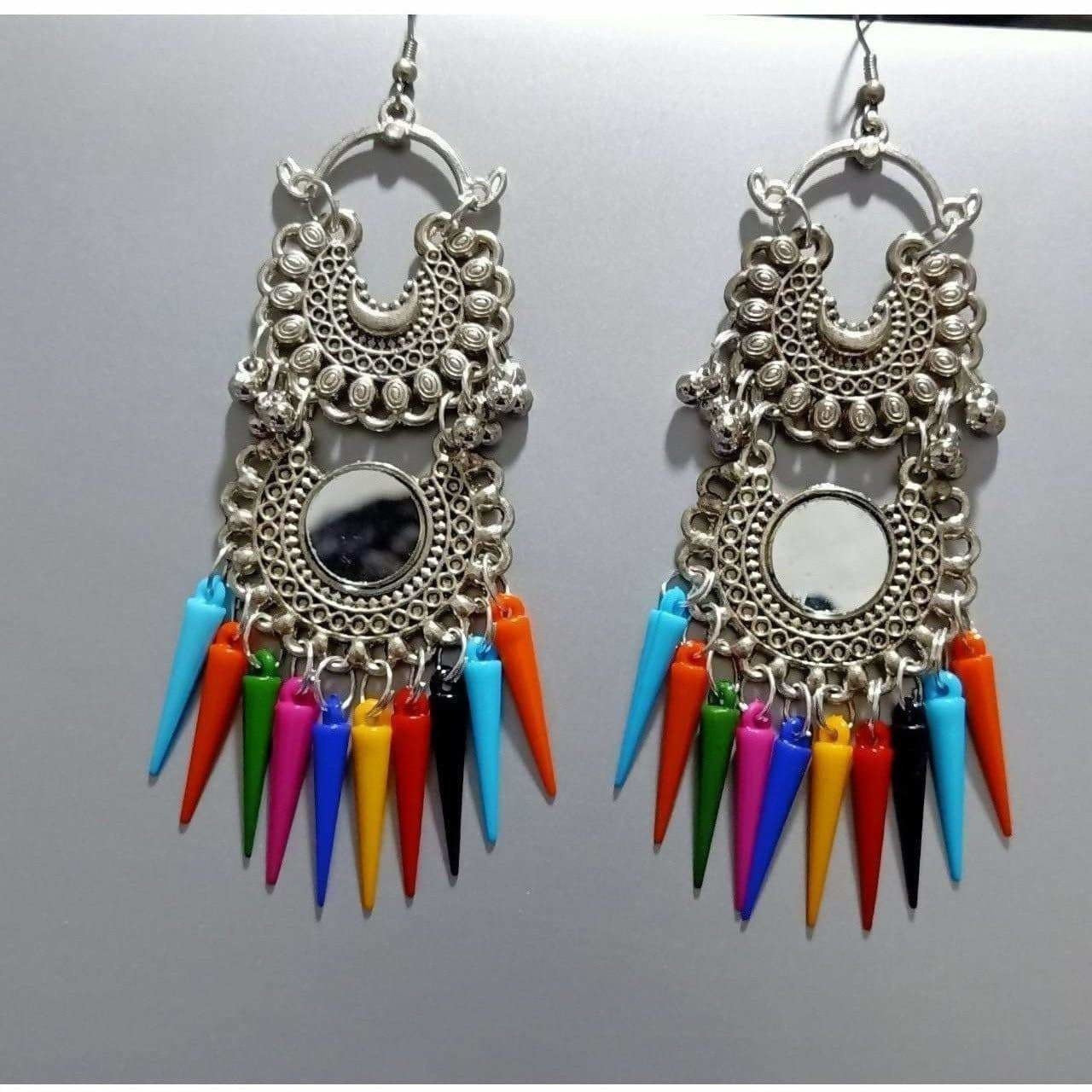 MS Fashion India Double Chandbali Hanging Earrings With Multicolor Cone Pearls | Grocsy