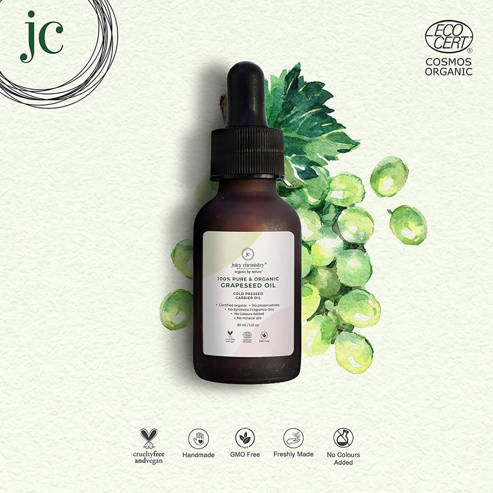 Juicy Chemistry Pure & Organic Grapeseed Cold Pressed Carrier Oil | Grocsy
