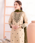 KC Khadi Cotton White Suit With Mahendi Dupatta 3 Piece Pair For Women | Grocsy