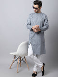Even Apparels Grey Pure Cotton Sherwani Men's Kurta With Asymetrical Cut | Grocsy