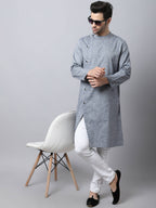 Even Apparels Grey Pure Cotton Sherwani Men's Kurta With Asymetrical Cut | Grocsy