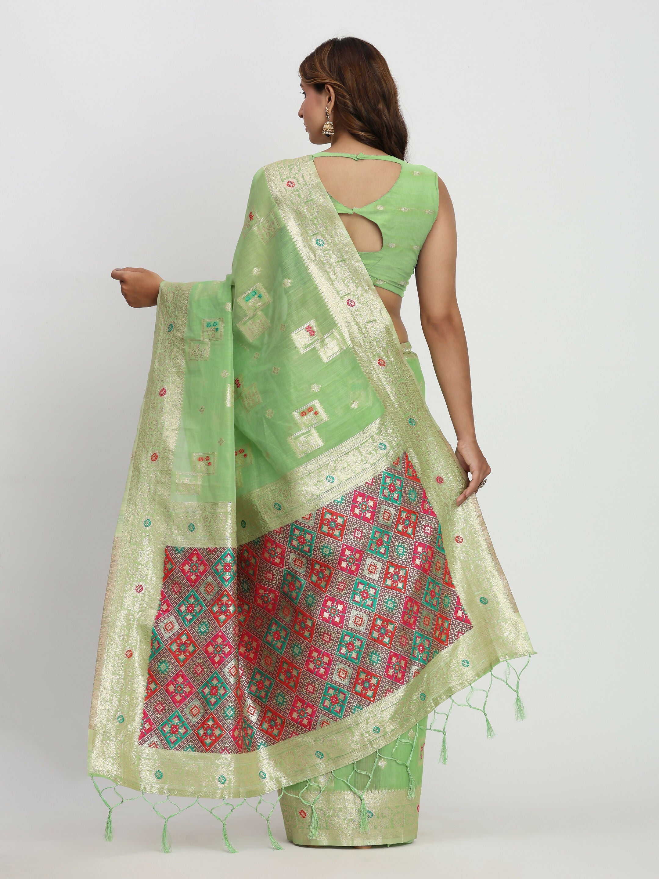 Shree Shyam Fashion Linen Cotton Light Green Saree | Grocsy