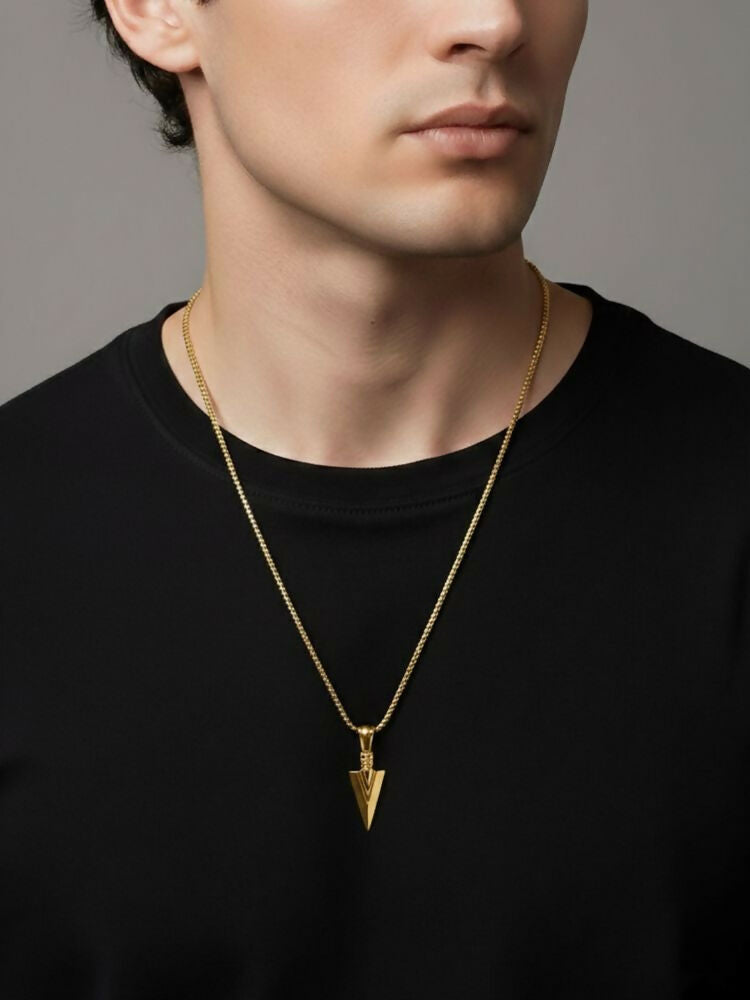 NVR Men's Arrow Shaped Gold Plated Pendant with Chain | Grocsy
