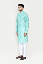 Joban Fashion Blue Colored Rayon Fabric Kurta With Straight Fit Pant | Grocsy