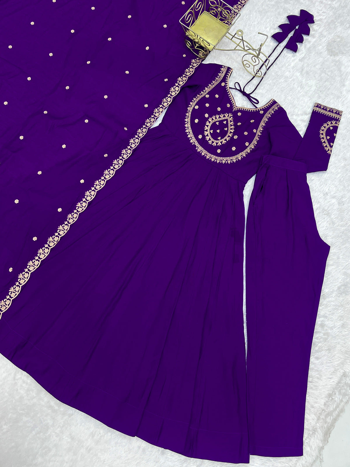Evanik Women Purple Embroidered Beads Work Anarkali Kurta with Dupatta | Grocsy