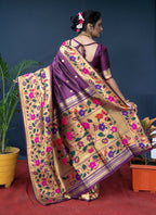 Jyoti Fashion Women's Wine Paithani Silk Zari Woven Saree with Blouse | Grocsy