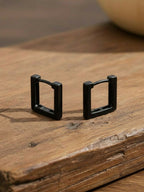 NVR Men's Black Rhodium Plated Geomatric Shaped Hoop Earrings | Grocsy
