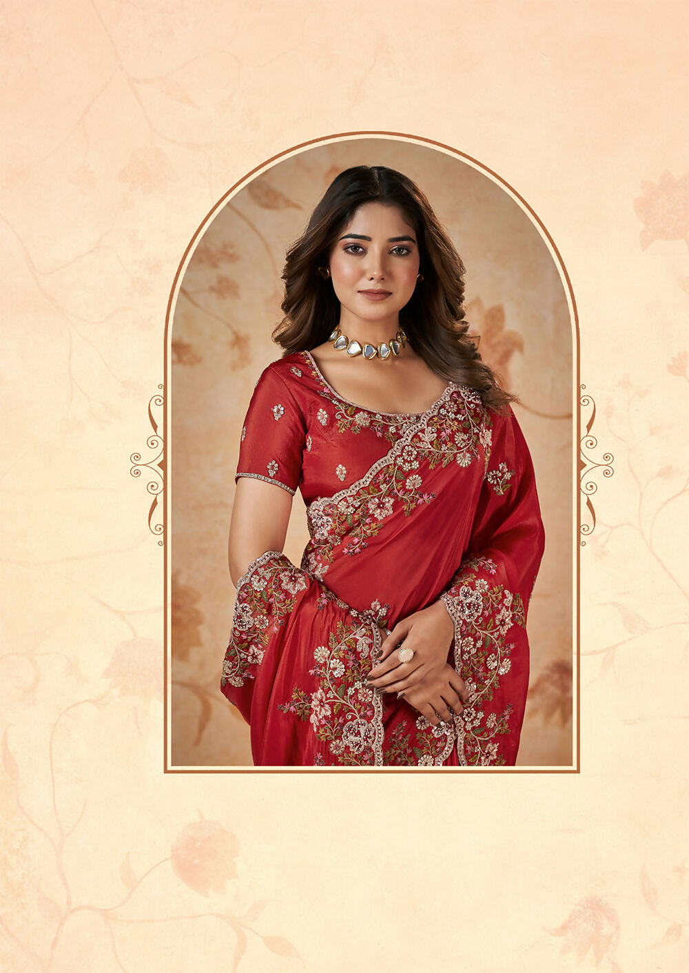 Red Upada Silk Sequence & Cord Embroidered with Stone Work Saree - Mohmanthan Dakshika | Grocsy