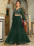 Janasya Dark Green Georgette Embroidered Top & Skirt | Grocsy
