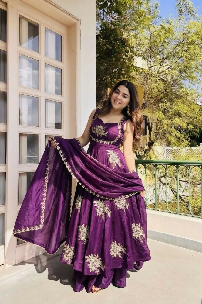 Teeya Creation New Womens Trendy Embroidery Sequence Work Purple Kurta Set | Grocsy
