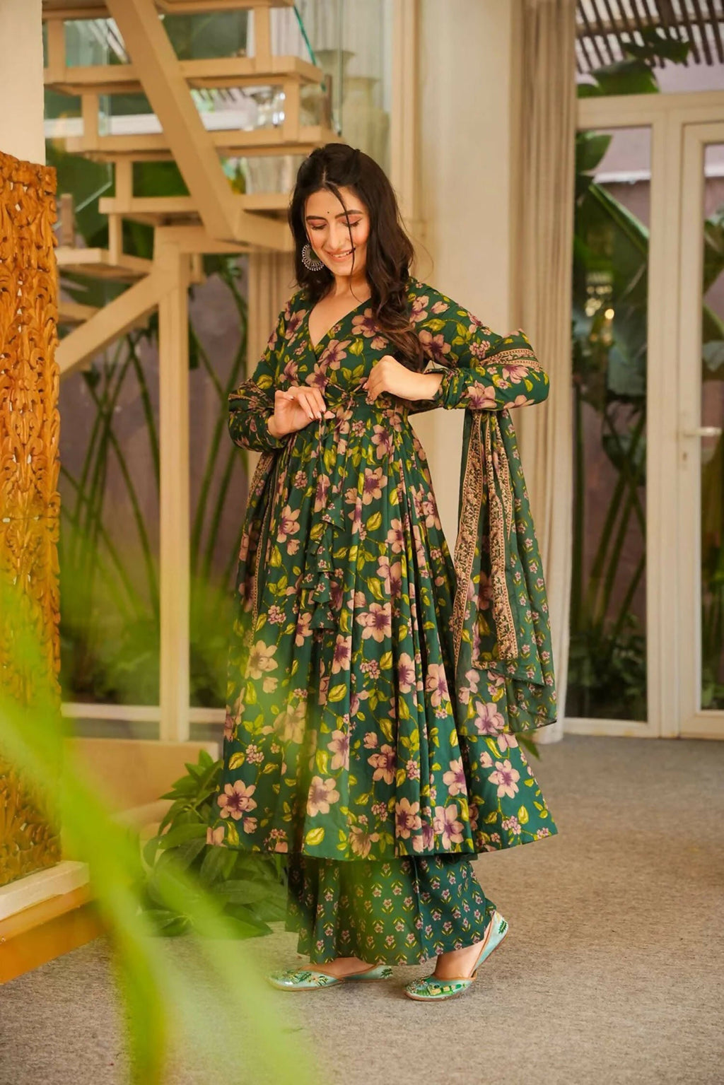 Aayaa Designer Cotton Silk Suit - Green | Grocsy
