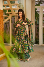 Aayaa Designer Cotton Silk Suit - Green | Grocsy