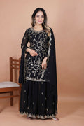 Joban Fashion Black Georgette Embroidered Sharara Set | Grocsy