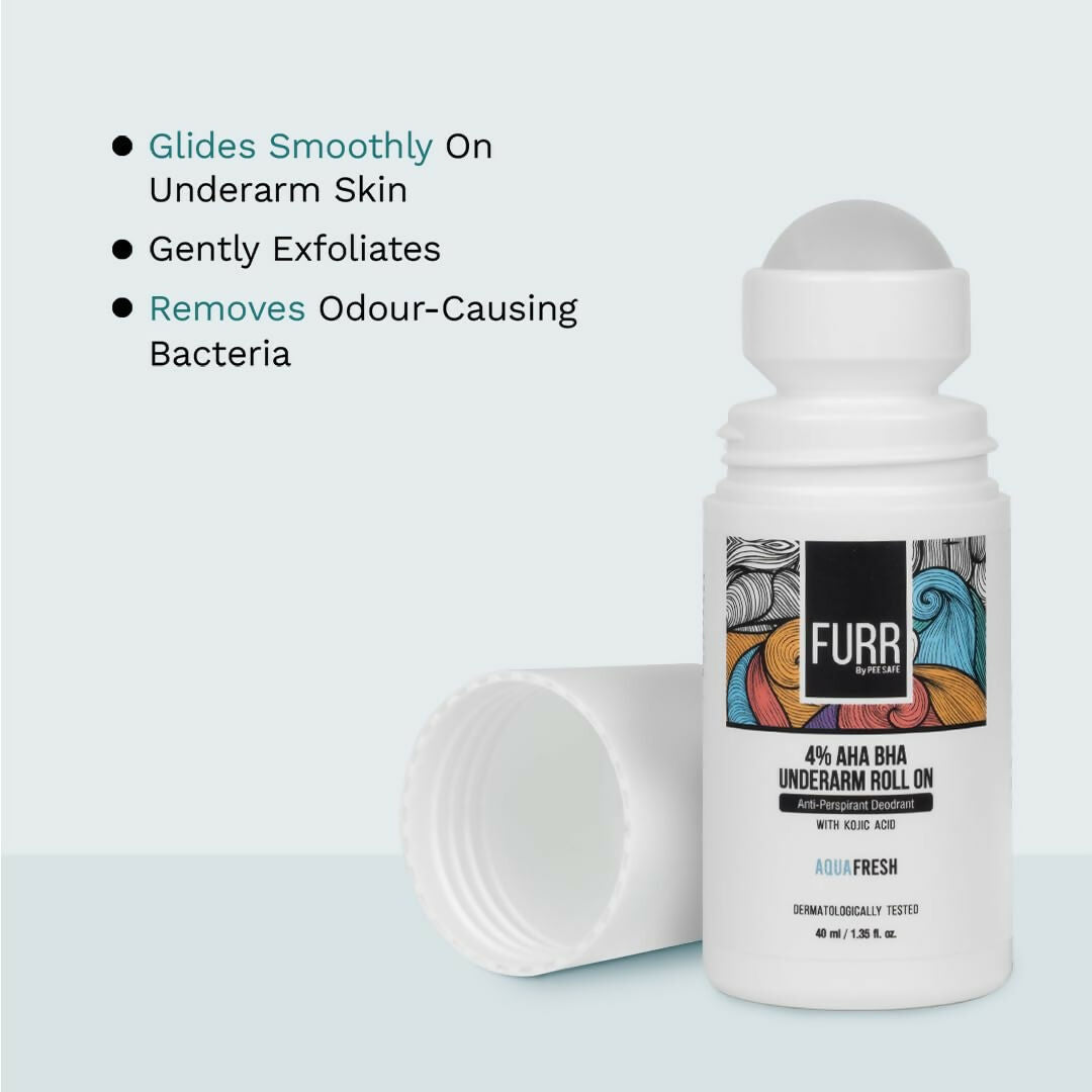 FURR 4% AHA BHA Underarm Roll On with Kojic Acid Helps Reduce Pigmentation, Prevents Body Odour & Brightens Skin | Grocsy