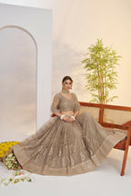 Aastha Fashion Metallic Gray Butterfly Net Tone To Tone Cotton Thread Work And Sequence Work Embroidery Wedding Wear Lehenga Choli | Grocsy